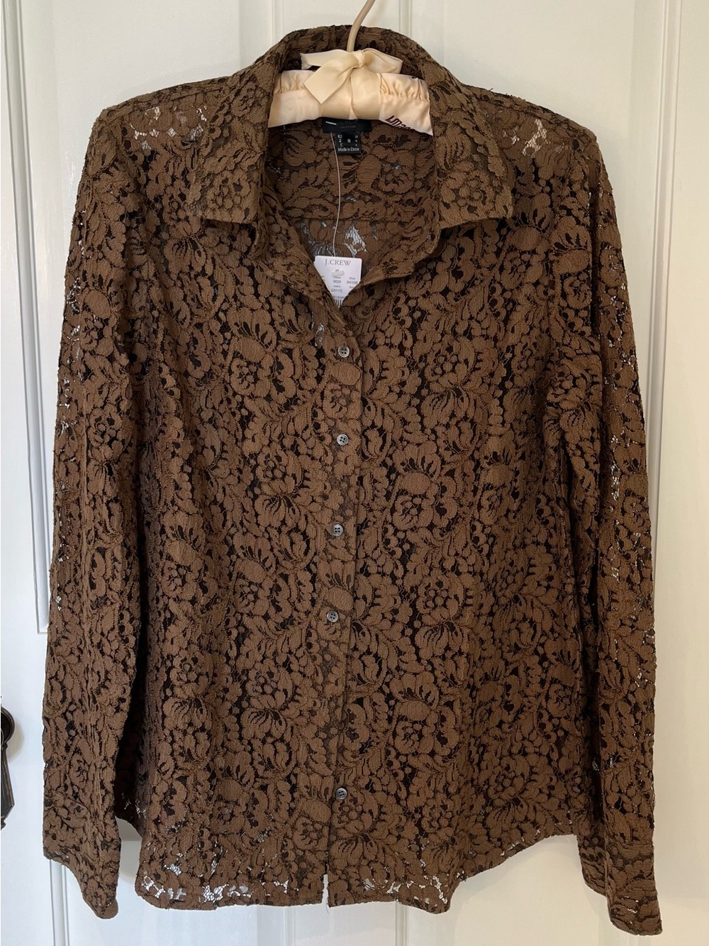 J. Crew Collection Size 8 French brown lace button-down shirt NWT